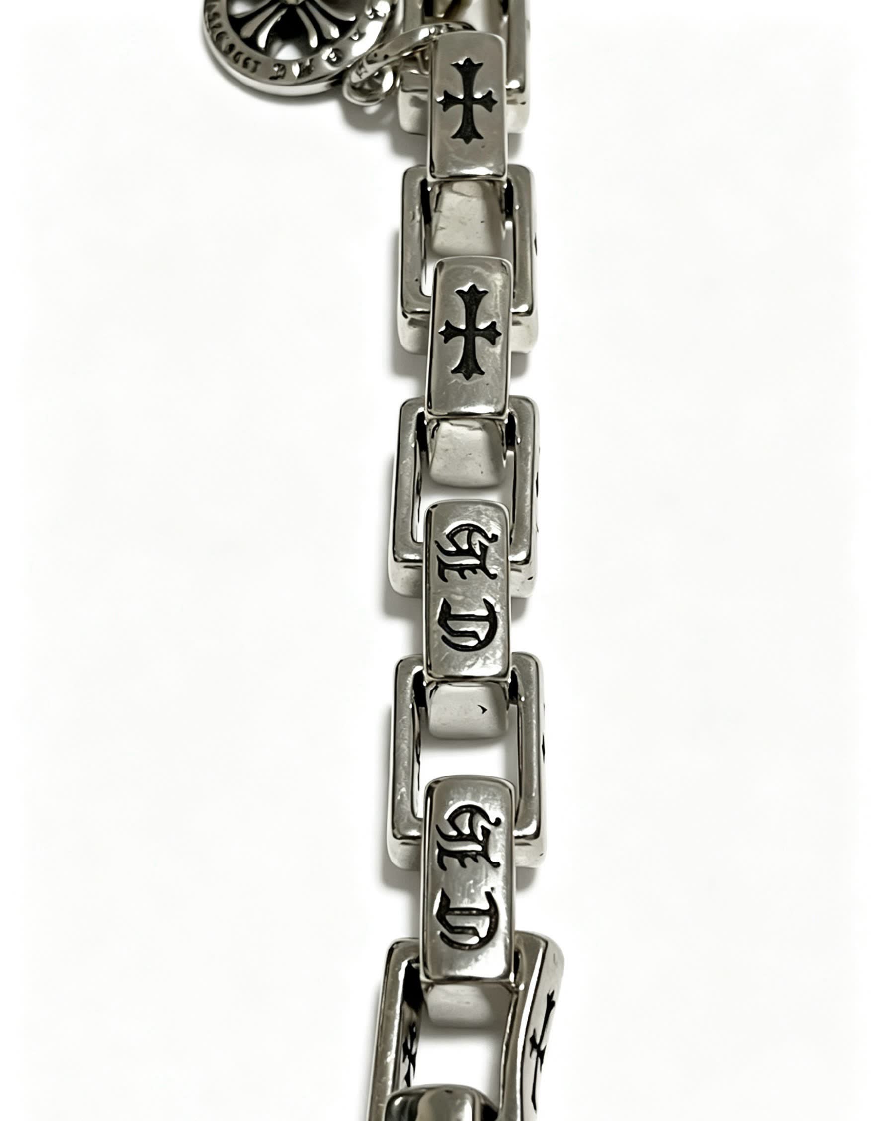 Chrome Hearts Silver Bracelet with Crosses and Wheel Charm